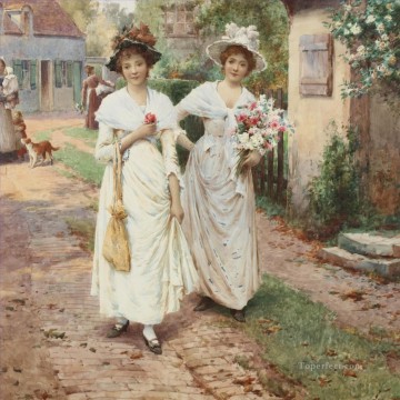 Alfred Glendening Painting - Strangers to the Village Alfred Glendening JR women girls